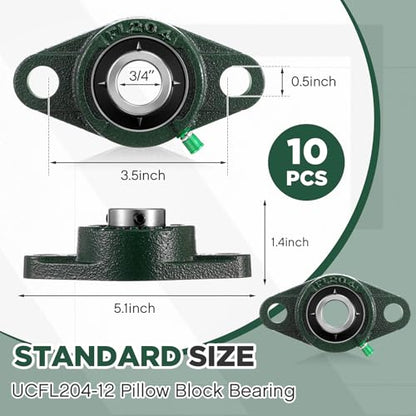 Threlaco 10 Pack Ucfl204-12 Pillow Block Bearing 1 in Bore - style: UCFL204-12