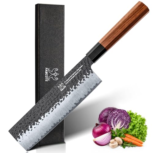 FAMCÜTE 7'' Nakiri Knife, Hand-Forged Ultra Sharp Chef Knife Gifts for Men - size: 7 Inch Nakiri Knife