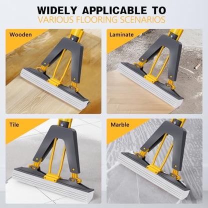 Masthome PVA Sponge Mops for Floor Cleaning with 3 Squeeze Mop Heads - color: Yellow