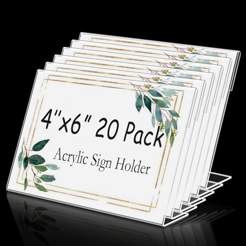 Acrylic Sign Holders 4x6 Inches Display Clear, Acrylic Table Signs Label Holders Slant Back Sign Holders Stand Small Acrylic Display Stands for Office, Store, Restaurant (20 PCS) - size: 4x6 inch