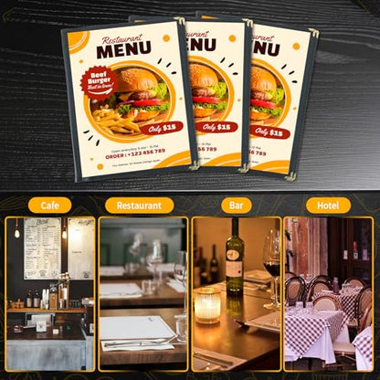 3 Pack Menu Covers 8.5" x 11" Menu Holder, Double Stitched Menu Covers, Restaurant Menu Cover, Single Page Menu Cover Two Clear Viewing Surfaces (Book Style)