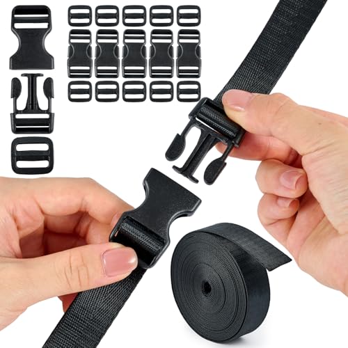 Buckle Straps Set 3/4'' - 6 Yards Nylon Webbing 3/4 inch, 6 PCS Dual Side Release Buckles, 12 PCS Tri-Glide Sliders, Heavy Duty Dual Adjustable No Sewing Kit - size: 3/4 inch