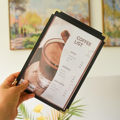 Menu Covers 25 Pack 5.5 x 8.5 inch - Black Vinyl Menu Holders | 2-View Waterproof Clear Sleeves Top-Loading for Restaurants, Cafes & Catering - color: 25 Pack Black, size: 1 Pages /2 Views-5.5"x8.5"