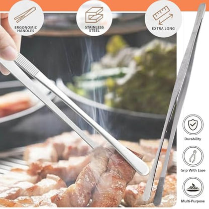Professional Culinary Stainless Steel Precision Tongs With Serrated Tips - Plating/Food Presentation Detailing Serving - Chef's Kitchen Tweezer - Ultra Non-Slip Grip (12" Wide Jaws) - size: 12" Wide Jaws