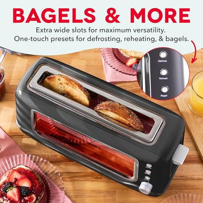 Dash Clear View Toaster | 10" Long Slot 2 Slice Toaster with See-Through Glass Window, 7 Browning Levels, Bagel, Defrost & Reheat Functions, Removable Glass Panel, Crumb Tray, Black - color: Black