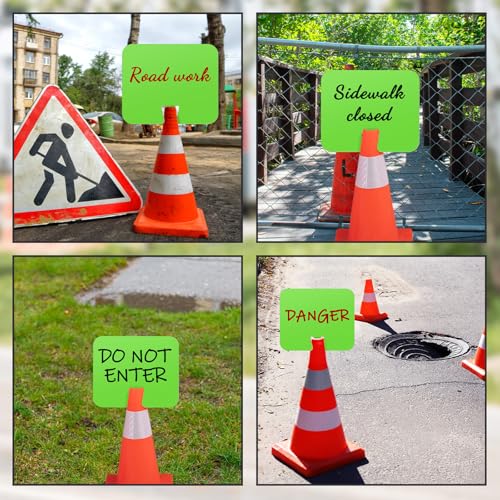Geetery 6 Pcs Blank Traffic Cone Signs, 10.4"x12.6" Write-on Sign, Green - color: Green