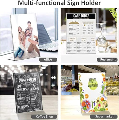 6 Pack Acrylic Sign Holder 8x10 for Picture Frames,Slanted Back Acrylic Sign Holders for Business & Store,Plastic Sign Holder,Menu Holder, Table Sign Holder for Office, Home, Store, Restaurant- Horizontal