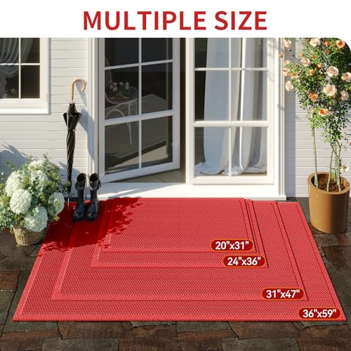 Front Door Mat Outside Entrance Drainage Doormats Red 20"x31" - color: Red, size: 20''x31''