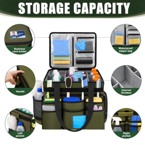 Large Rolling Cleaning Caddy Bag with Telescoping Cart, Green - color: Green