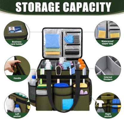 Large Rolling Cleaning Caddy Bag with Telescoping Cart, Green - color: Green