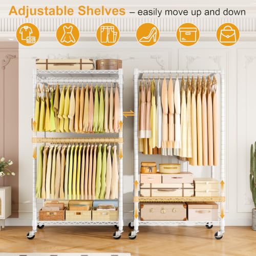 ULIFHOME P4 Rolling Clothes Rack, Clothing Racks for Hanging Clothes, White - color: White, size: P4