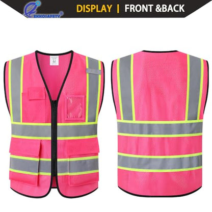 Hi Vis Reflective Safety Vest for Men Women,EK175,Hot Pink,S - color: Pink, size: Small