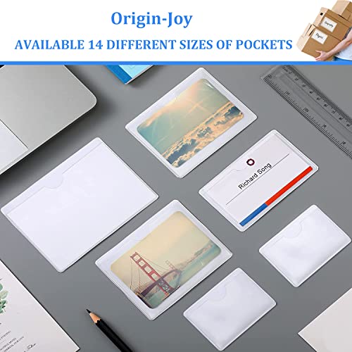 Origin-Joy 25 PCS Self-Adhesive Index Label Pockets, Clear Plastic Peel & Stick Card Holders with Top Open for Loading (4 x 2 inch) - size: 4 x 2 inch, style: Horizontal