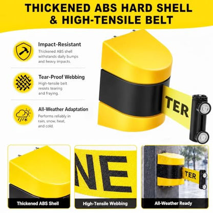 6 Pack Magnetic Retractable Wall Mount Barrier, 16.4 ft Crowd Control Safety High Visibility Caution Belt with Heavy Duty ABS Case for Retail, Stadium, Warehouse & Loading Dock