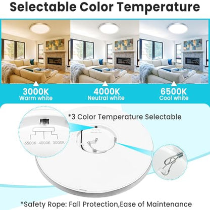 libtit 12 inch Flush Mount LED Ceiling Light Fixture, 3000K 4000K 6500K Adjustable, 28W 3200lm Brushed Nickel Satin Round Lighting Fixtures for Bathroom Shower Hallway Kitchen - color: Brushed Nickel, size: 12in-1Pack
