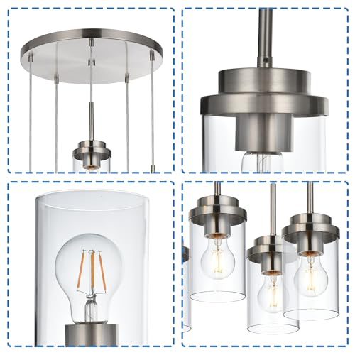 MELUCEE 5-Light Cluster Pendant Lights Stairwell Lighting Brushed Nickel - color: Brushed Nickel, size: 5 Lights-1 Pack Round