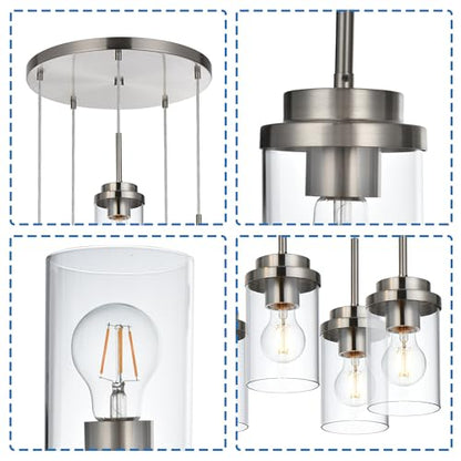 MELUCEE 5-Light Cluster Pendant Lights Stairwell Lighting Brushed Nickel - color: Brushed Nickel, size: 5 Lights-1 Pack Round