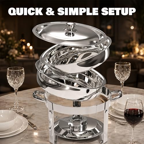 Chafing Dishes for Buffet, 4 Pack 7QT Round Silver, Pre-Assembled Stands - color: Silver