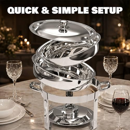 Chafing Dishes for Buffet, 4 Pack 7QT Round Silver, Pre-Assembled Stands - color: Silver