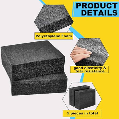 Hoolerry 2 Pcs Polyethylene Foam Block, 12" X 10" X3.5", Black - size: 12" X 10" X 3.5"