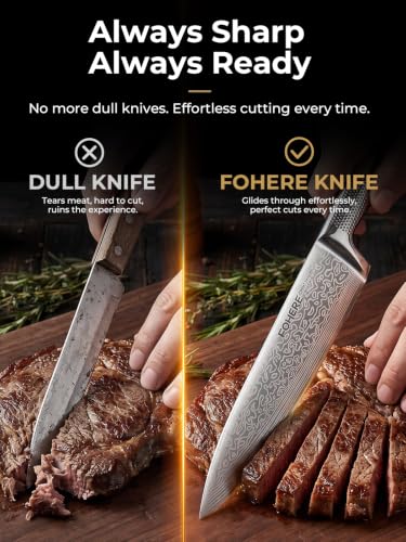 Knife Set, FOHERE 7 Pieces Kitchen Knife Set with Built-in 5 x Sharpeners, Waved Texture Knife Set with Block, Stainless Steel Knife Block Set, Sharp Knives Set with Ergonomic Handle - size: 7