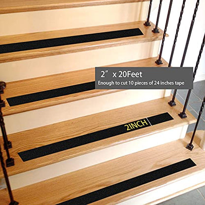 Grip Tape - Heavy Duty Non Skid Tape High Traction 80 Grit Non Slip for Stairs Outdoor/Indoor, Waterproof Stairs Non Skid Treads, Durable Triple Layer Adhesive 2 Inch x 20 Ft - Black - size: 2 Inch x 20 Feet