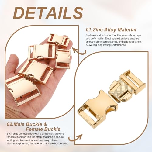 HARFINGTON Metal Quick Side Release Buckles Zinc Adjustable Quick Release Buckle Replacement Snaps Clips Clasps - color: Light Gold, size: 1-1/2"(38mm)
