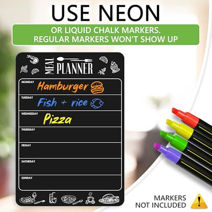 Weekly Dinner Planner for Fridge 8.5x12 Black Fridge Meal Planner Magnet - size: Black 8.5"W x 12"H