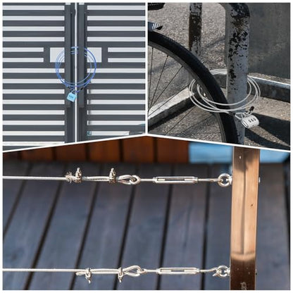 M METERXITY 6-Pack Security Cable Lock, 1.64FT PVC Coated Steel Luggage Lock Wire Rope with Double Loop for Outdoor Travel/Gate/Bike, Cut-Resistant Braided Steel Cable Kit - size: 1.64FT