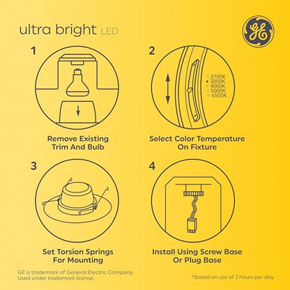 GE Ultra Bright LED Recessed Downlight Fixture, RS6 Indoor Floodlight, 6-Inch, Multiple Color Temperatures, 150 Watt Replacement (4 Pack) - style: 2200 Lumens
