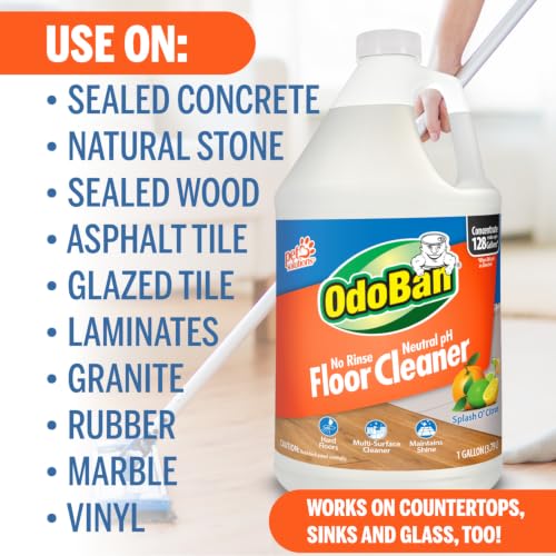 OdoBan Pet Solutions No Rinse Neutral pH Floor Cleaner Concentrate, Made in the USA, Splash O' Citrus Scent, 2 Gallons - size: 128 Fl Oz (Pack of 2)