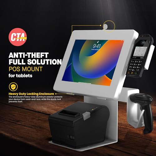 Anti-Theft Kiosk Stand – Point of Sale Station with Credit Card Reader Slot & Printer Slot for iPad 11 (A16) - Pro 11-inch M4 - Air 11-inch M3- iPad 10th Gen - Galaxy Tab & More Tablets