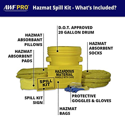 AWF PRO 20 Gallon Hazmat Spill Kit, 59 Pieces - size: Hazmat Spill Kit