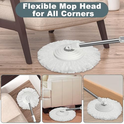 Traditional Large Spin Mop and Bucket, 2 Gal Capacity, White - size: Large - 6 Refills - White