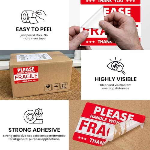 120 PCS Fragile Stickers Handle with Care Labels 4 × 6 Inches Vinyl - style: Style Two