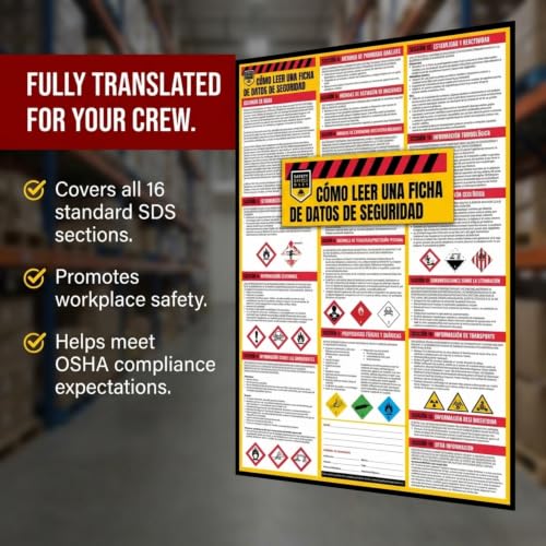Performore Spanish SDS Safety Poster 24x33 Workplace Hazard Communication Sign UV Coated Paper OSHA Compliance Reference Wall Chart