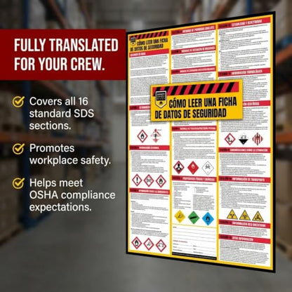 Performore Spanish SDS Safety Poster 24x33 Workplace Hazard Communication Sign UV Coated Paper OSHA Compliance Reference Wall Chart