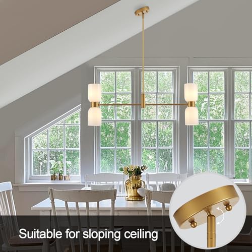 Modern Linear Chandelier for Kitchen Island, Gold Island Light Fixtures with White Glass Shade, 4-Light Linear Pendant Light Fixture for Dining Room - color: Gold