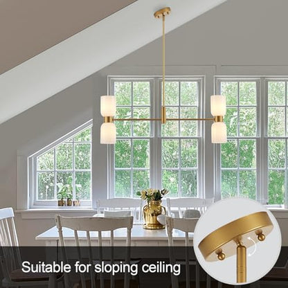 Modern Linear Chandelier for Kitchen Island, Gold Island Light Fixtures with White Glass Shade, 4-Light Linear Pendant Light Fixture for Dining Room - color: Gold