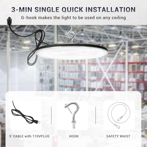 XYCN 6 Pack 250W UFO Led High Bay Light,120VAC,5000K Daylight Commercial Bay Lighting,IP66 Waterproof,41050LM,1150W MH/HPS with Plug Area Lighting for Warehouse/Shop/Workshop/Barn/Gym/Factory - size: 251W 6pack UFO high bay light