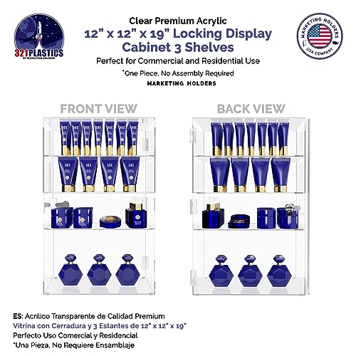 Marketing Holders Acrylic Locking Vertical Cabinet with Keys 12" x 12" x 19" Clear Countertop Lucite Hinged Swing Door Locker for Retail Products and Convenience Stores Merchandise - size: 12"W x 12"D x 19"H