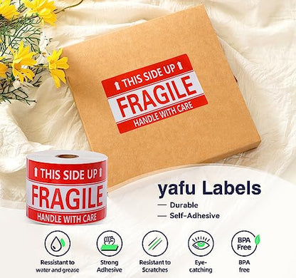 3 x 5 Inch Handle with Care This Side Up 500 Permanent Adhesive Fragile Stickers for Shipping Moving Glass Labels (1 Roll, 500 Labels) - size: 3" x 5", style: 1 Roll - 500 PCS- This Side Up
