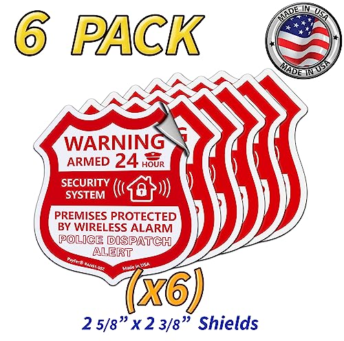 Psyfer® (Fade-Free) 6 Pack - Alarm Security Outdoor UV Waterproof Window Stickers [Made in USA] - color: Red & White