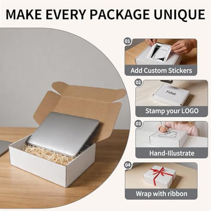 Fishat 13" x 10" x 4" White Corrugated Cardboard Shipping Boxes Set of 15 - size: 13" x 10" x 4"