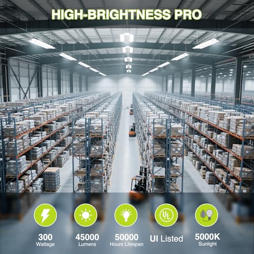 YXL 4 Pack 300W LED Linear High Bay Shop Light, Larger Central Lighting Area, 45000LM, 120-277V, 0-10V, 5000K, Commercial Linear High Bay Led Shop Lights for Warehouse Industrial, UL - color: 4 Pack, size: 300W