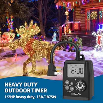 TiFFCOFiO New Digital Outdoor Timer Outlet, Dial Programmable Method, Outdoor Light Timer Waterproof, 2 Grounded Electrical Outlets for Christmas Lights, 6 Sets of Programs, 15A/1875W (2 Packs) - size: Digital, 2 PACKS