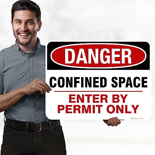 Danger Confined Space Enter By Permit Only Sign, 18x24 Inches, Rust Free - size: 18x24 - Aluminum