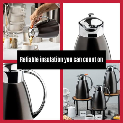 TableCraft 12681 50 oz (1.5 L) Stainless Steel Coffee Carafe, Brushed Stainless Steel with Black PVD Finish, Vacuum Insulated, Lightweight Leak Proof Coffee Dispenser, For Cafes & Restaurants