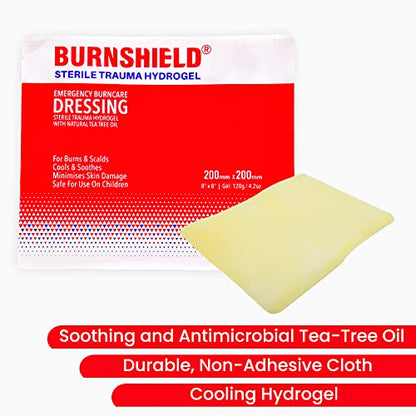 Burnshield Sterile Emergency Burn Dressing 8"x8" (20cm x 20cm) Cools The Burn