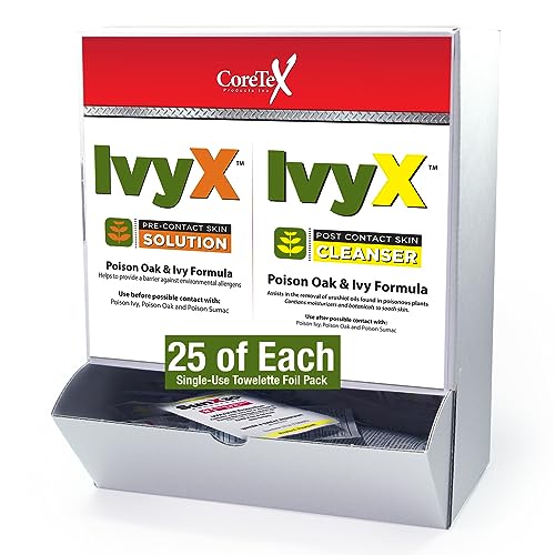 CoreTex Ivy X Pre & Post Combo Wallmount Box - Includes 50 USA-Made Single-Use Towelettes (25 Pre-Cleanser & 25 Post-Cleanser Poison Ivy Treatment Wipes) - style: Ivy X Pre/Post Combo
